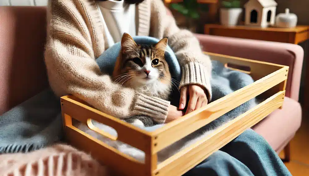 野良猫を一時的に預かっている家庭。猫が安心して寝ている様子。